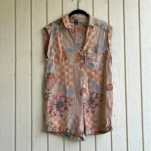 Urban Outfitters BDG Stevie Linen V-Neck Romper